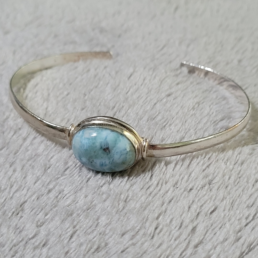 Dominican Larimar Adjustable Bangle Bracelet - image 1